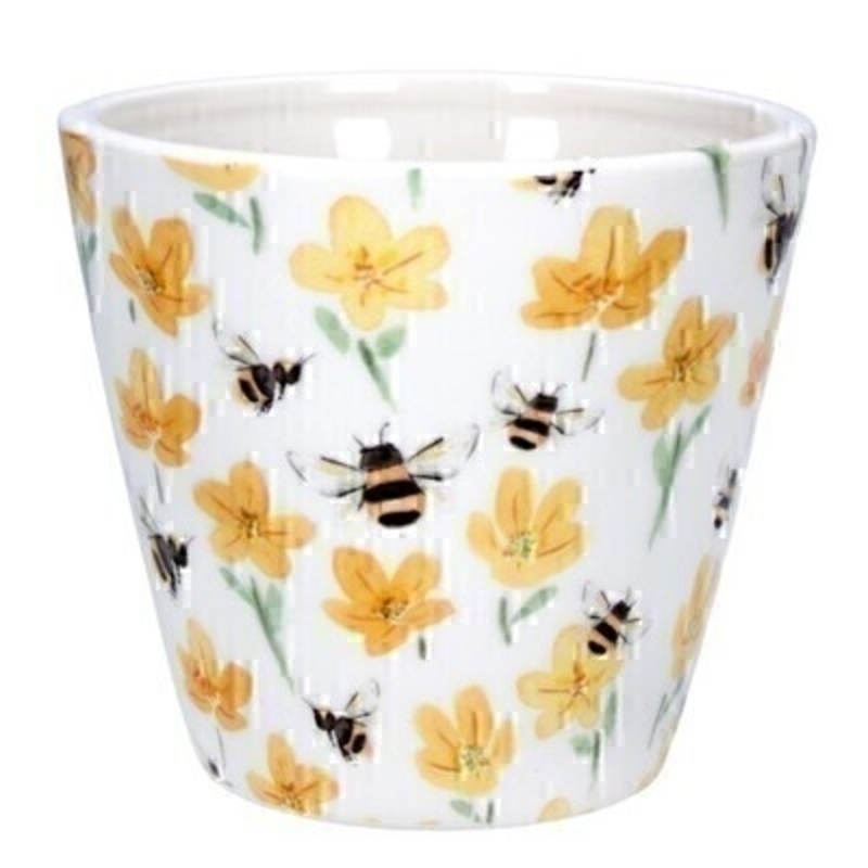 This ceramic pot cover with a yellow buttercup and bumble bee design is made by the London based designer Gisela Graham who designs really beautiful gifts for your home and garden. It is suitable for an artifical or real plant. Great to show off your plants and would make an ideal gift for a gardener or someone who likes plants. Matching items availale.